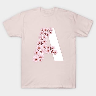 Colorful capital letter A patterned with sakura twig T-Shirt